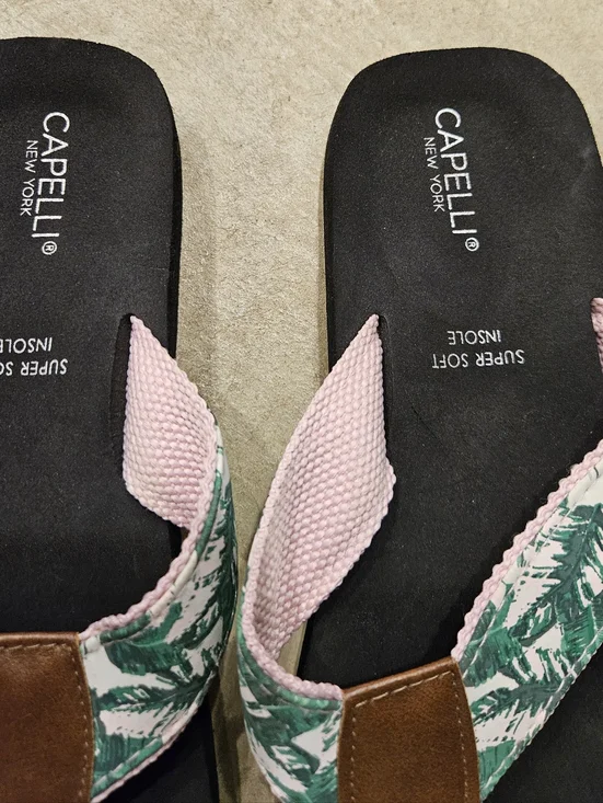 Capelli of New York Pink and Green Palm Print Flip Flop Sandals - Picture 4 of 6